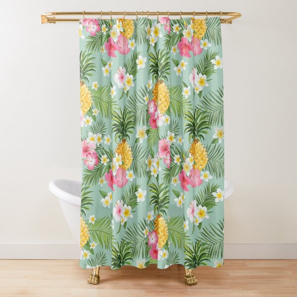 Hawaiian Pineapple and Tropical Flowers Shower Curtain