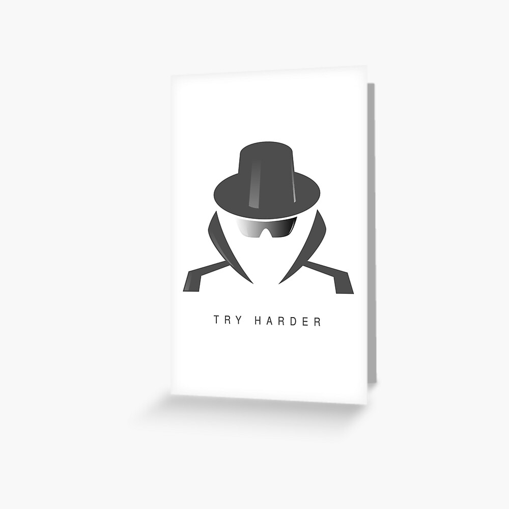 Try Harder Greeting Card - programmer humor design by HackerLooks