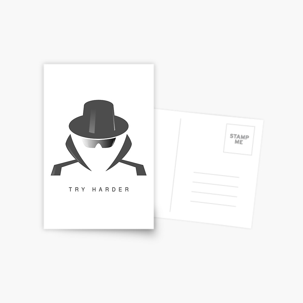 Try Harder Postcard - programmer humor design by HackerLooks