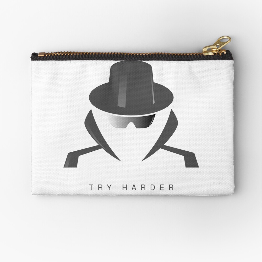 Try Harder Zipper Pouch - programmer humor design by HackerLooks