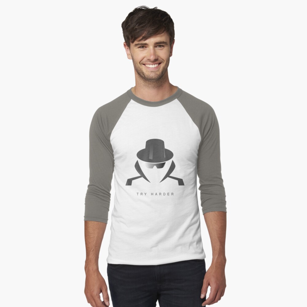 Try Harder Baseball ¾ Sleeve T-Shirt - programmer humor design by HackerLooks