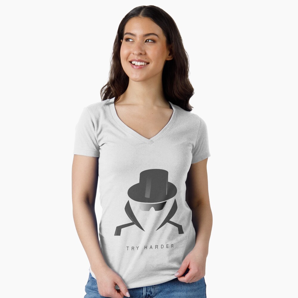 Try Harder Fitted V-Neck T-Shirt - programmer humor design by HackerLooks