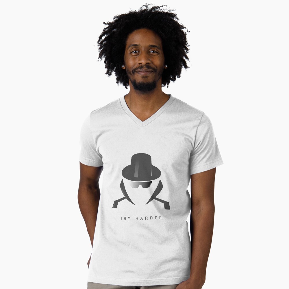Try Harder V-Neck T-Shirt - programmer humor design by HackerLooks