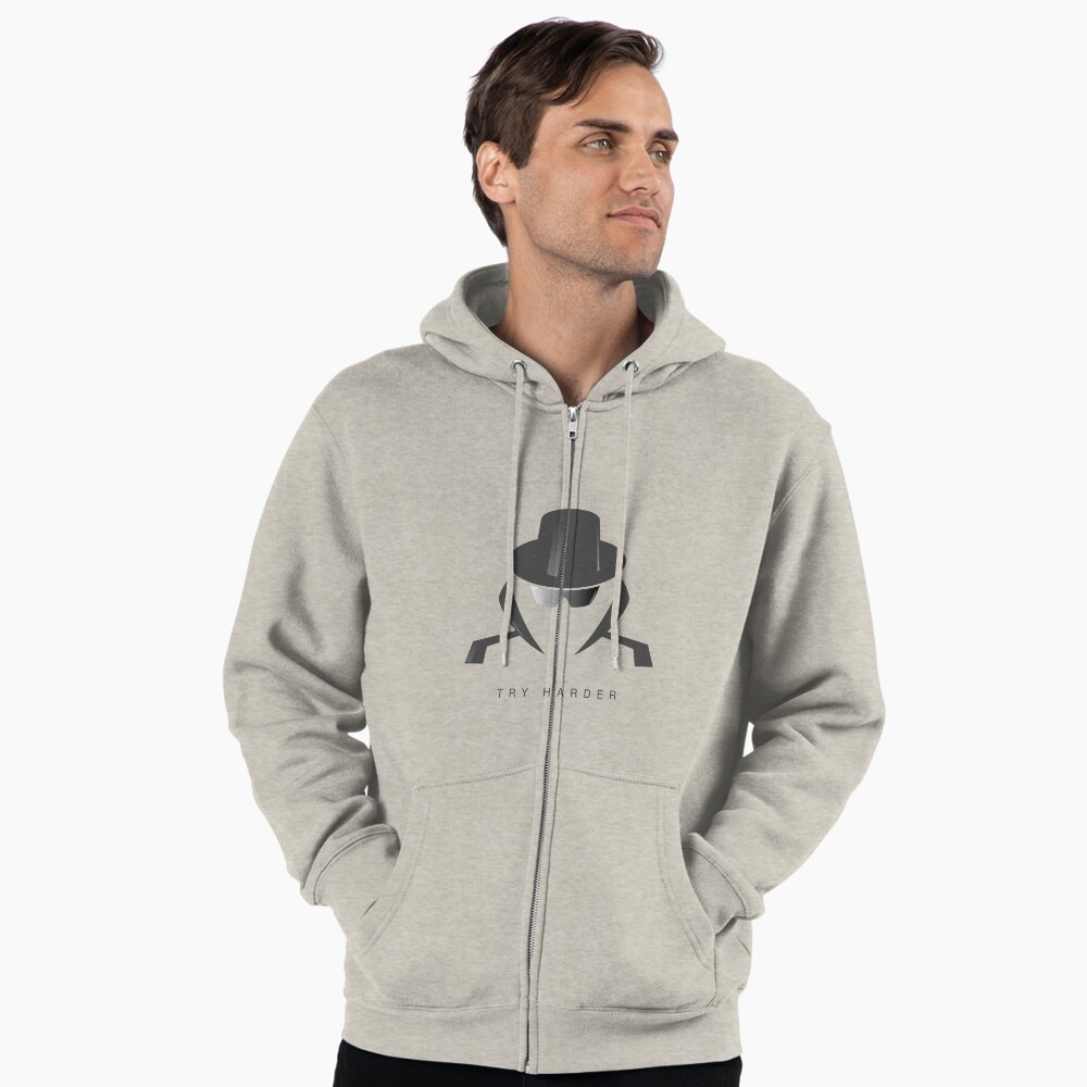 Try Harder Zipped Hoodie - programmer humor design by HackerLooks