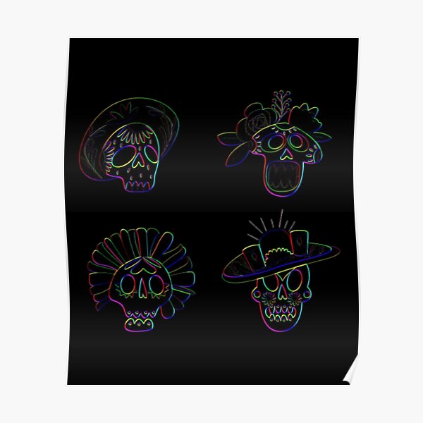 Colorful Skulls Dia De Los Muertos Day Of The Death Poster