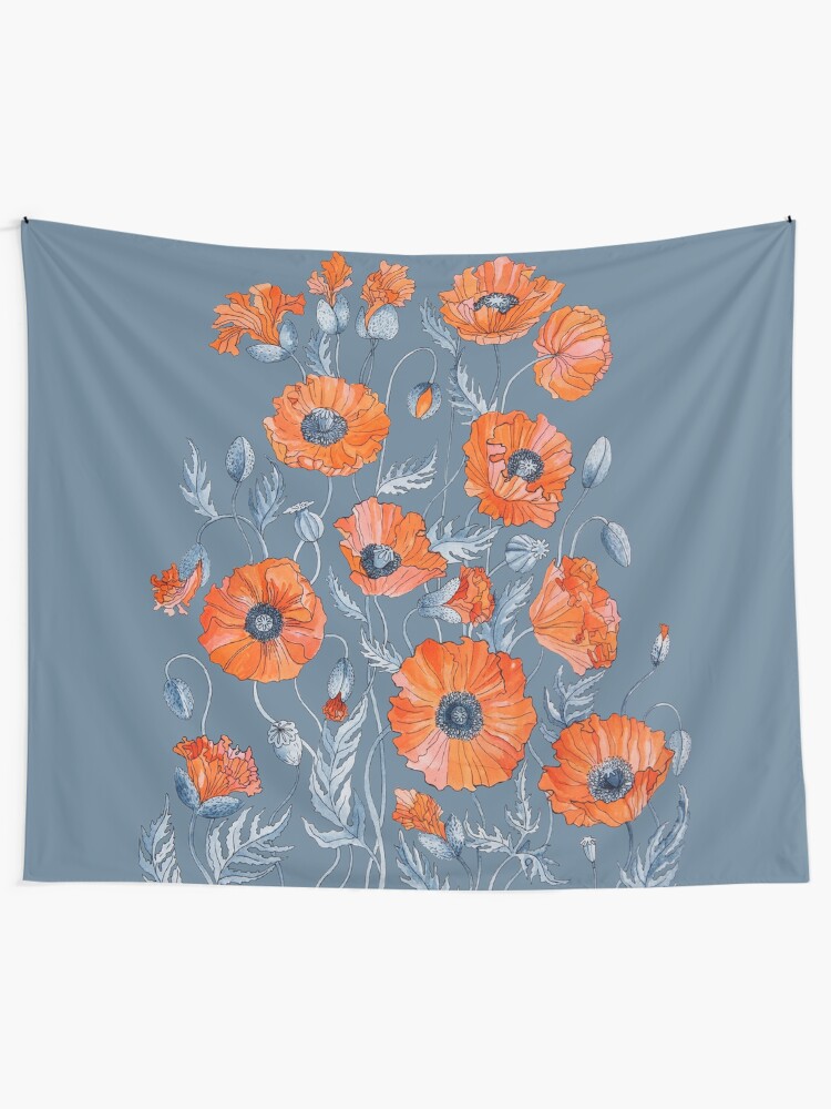 Alternate view of Poppies Floral Botanical art Tapestry