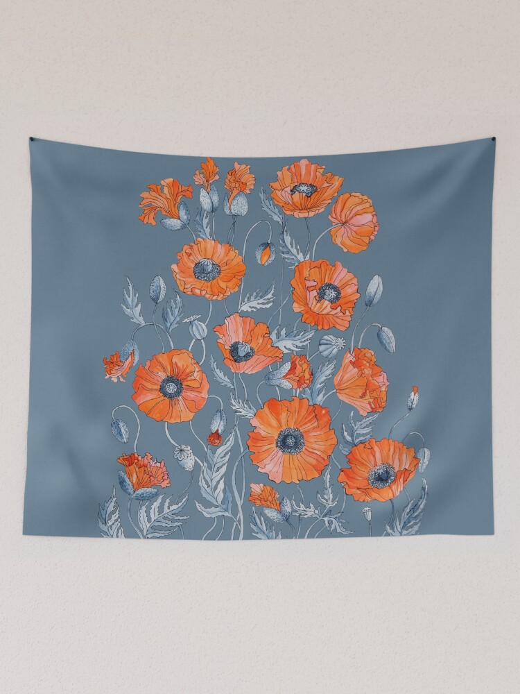 Alternate view of Poppies Floral Botanical art Tapestry
