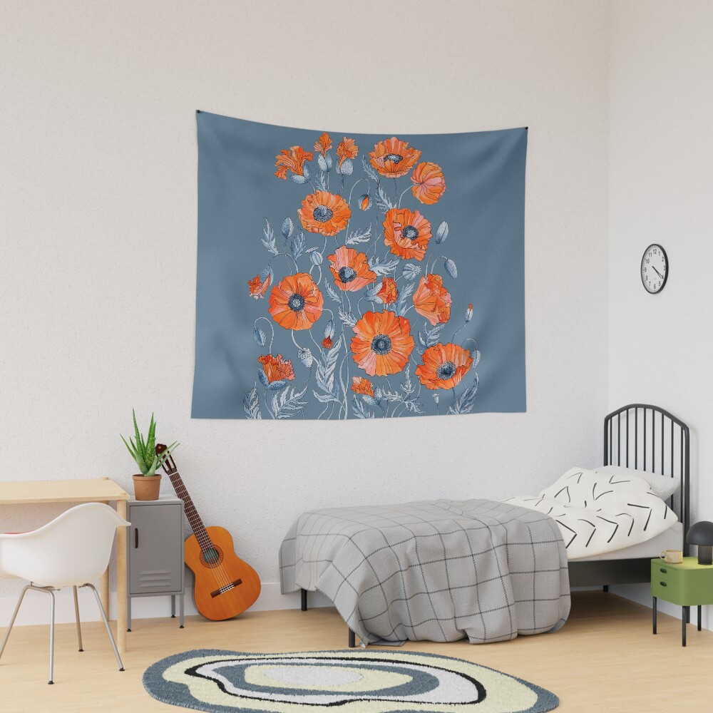 Poppies Floral Botanical art Tapestry
