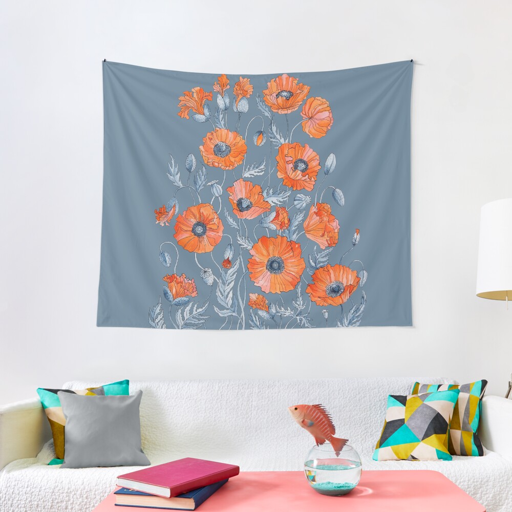 Poppies Floral Botanical art Tapestry