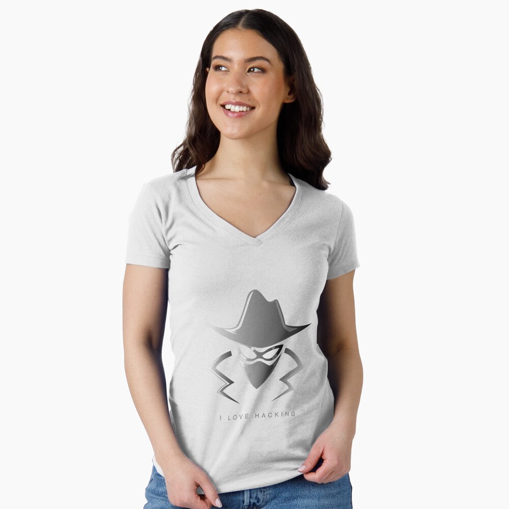 I Love Hacking Fitted V-Neck T-Shirt - programmer humor design by HackerLooks
