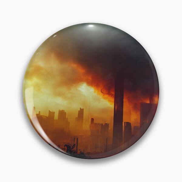 Artikelvorschau, Stadt in Brand Zukunft Cyberpunk Dystopie Sci-Fi brennende Katastrophe Rauchwolken Vulkan Smog Skyline industrielle Verschmutzung globale Erwärmung entworfen und verkauft von stevenxcheung.