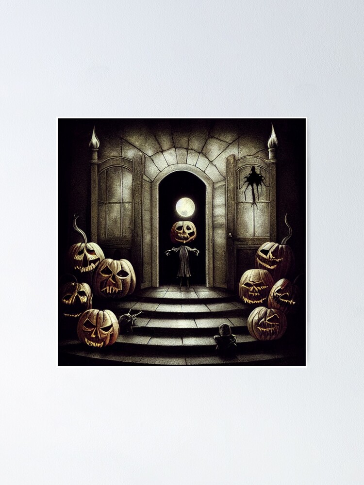 Creepy Scary Halloween background with pumpkins inspired by Tim