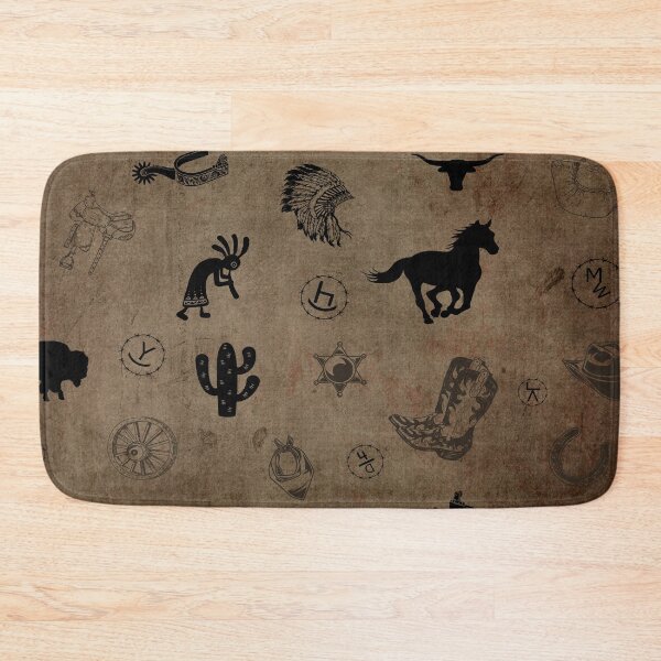 Item preview, Western Style Pattern With Cattle Brands Rustic Dark Brown Background designed and sold by handsoftime2020.