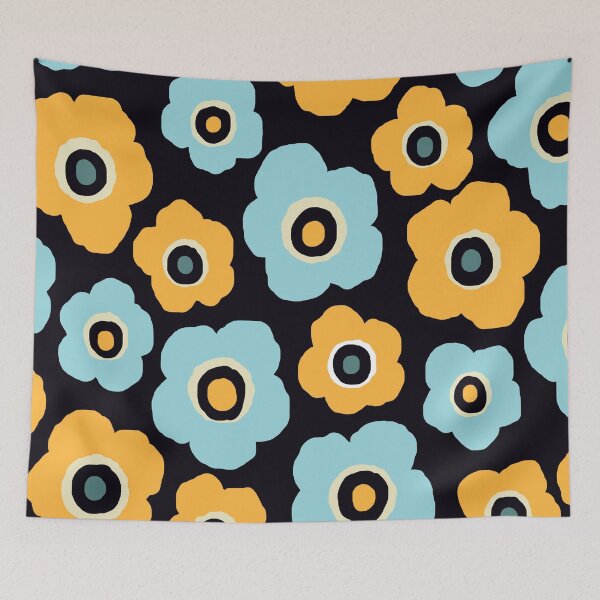 Item preview, Iconic Scandinavian Floral Pattern in Turquoise and Mustard Yellow designed and sold by Deutschic.