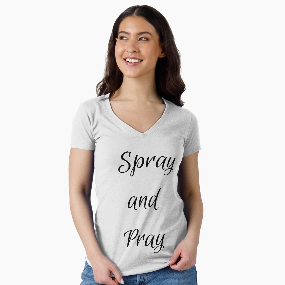 Spray and Pray Fitted V-Neck T-Shirt - programmer humor design by HackerLooks