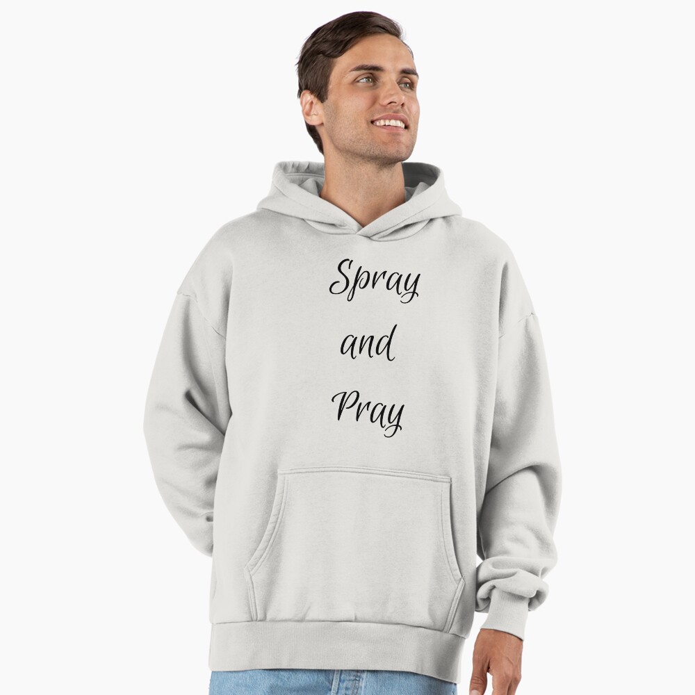 Spray and Pray Premium Oversized Hoodie - programmer humor design by HackerLooks