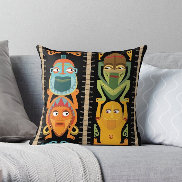 Tropical Hawaiian Polynesian Tiki Totems Throw Pillow