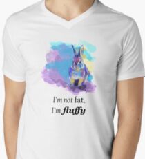 Not fat, fluffy - bunny rabbit illustration, funny quote Men's V-Neck T-Shirt
