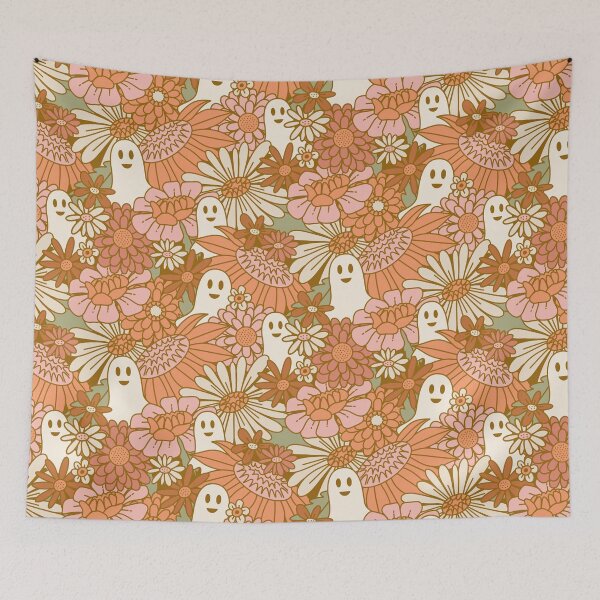 Item preview, 70s Boo Floral - Peachy Pink designed and sold by latheandquill.