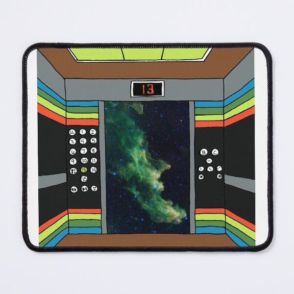 Item preview, Elevator Thirteenth Floor Surreal Sci Fi Retro Vintage Inspired Rainbow Outer Space Witch Head Nebula Original Drawing Art designed and sold by Intergalactic Unicorn: Art by Anna Schmidt.