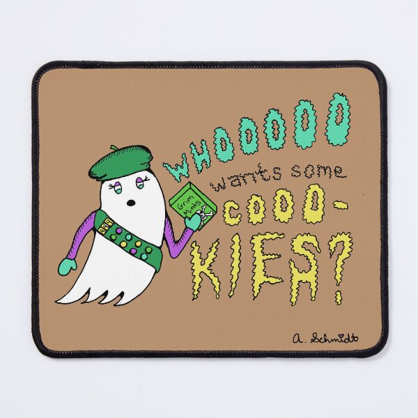Item preview, Ghoul Scout Girl Scout Ghost with Cookies Original Drawing Art designed and sold by Intergalactic Unicorn: Art by Anna Schmidt.