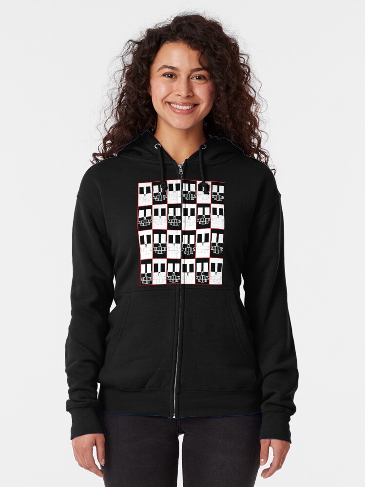 Alternate view of Red Rectangle Skull Zipped Hoodie