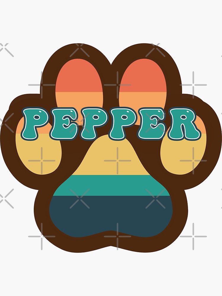 "Pepper Dog Name Vintage Sunset Paw Prints on Brown Pepper Dog Name