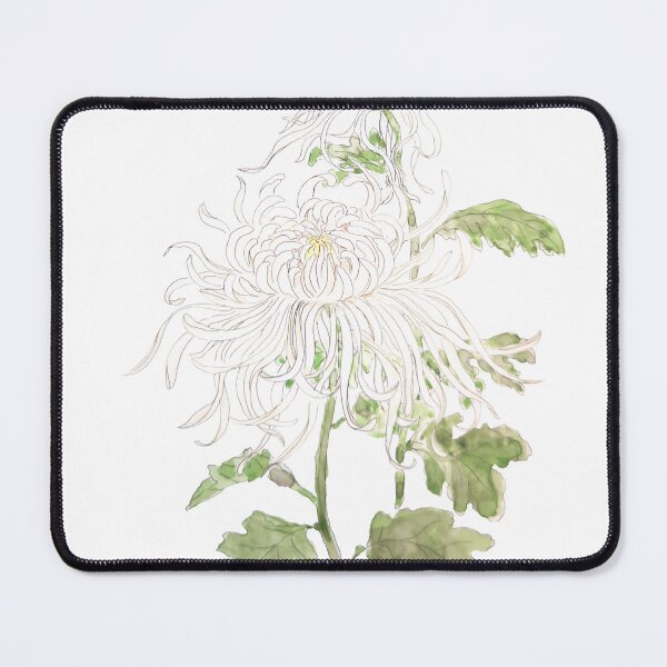 Item preview, hand painted white chrysanthemum watercolor and ink  designed and sold by ColorandColor.