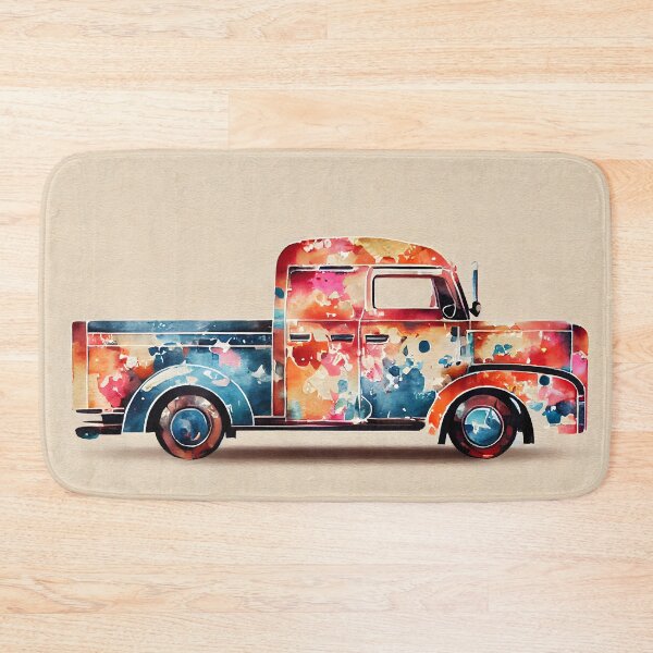 Item preview, A Whimsical Rainbow Vintage Flatbed Truck with Watercolor Splashes Americana Whimsy and Distressed designed and sold by CGSGraphics.