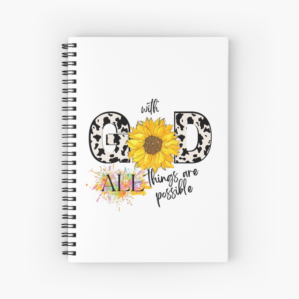 Sunflower and Cow print, With God all things are possible. | Hardcover  Journal