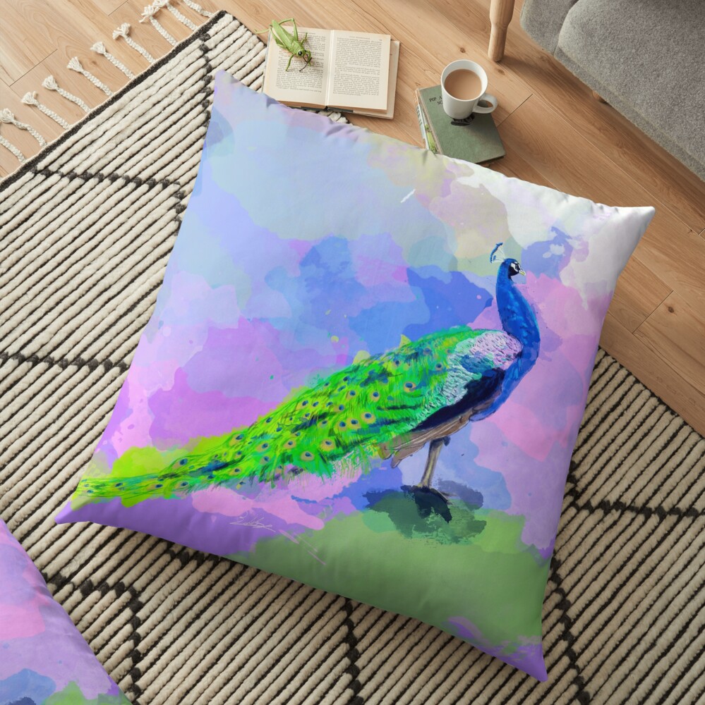 Peacock Dream - peacock painting, animal illustration, colorful Floor Pillow