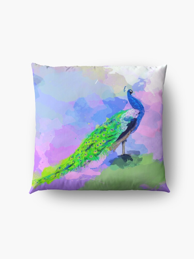 Alternate view of Peacock Dream - peacock painting, animal illustration, colorful Floor Pillow