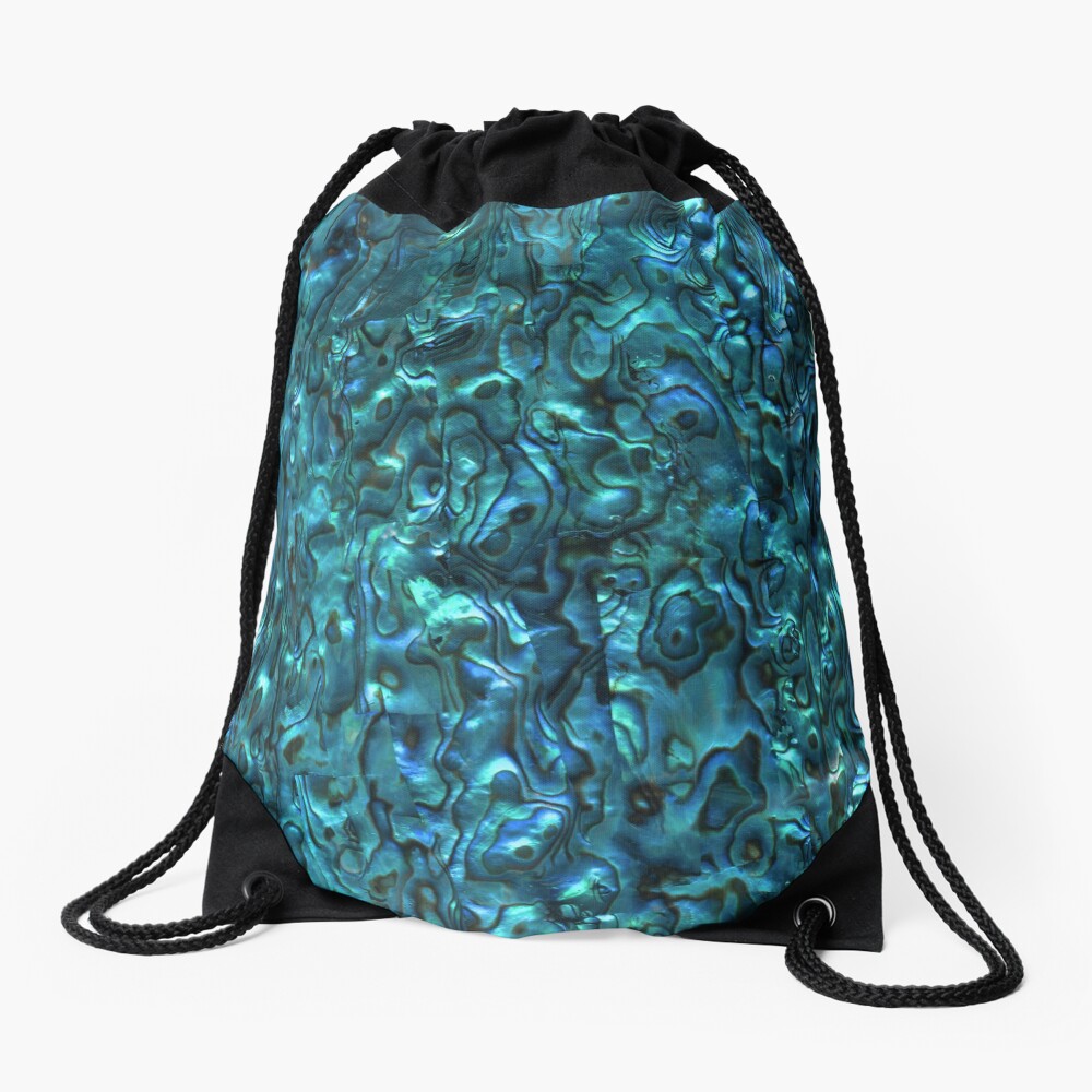 Abalone Shell | Paua Shell | Seashell Patterns | Sea Shells | Cyan Blue Tint | Drawstring Bag