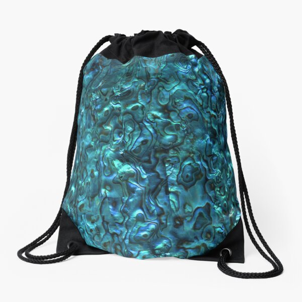 Abalone Shell | Paua Shell | Seashell Patterns | Sea Shells | Cyan Blue Tint | Drawstring Bag