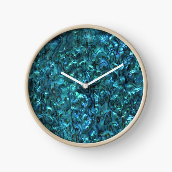 Abalone Shell | Paua Shell | Seashell Patterns | Sea Shells | Cyan Blue Tint | Clock