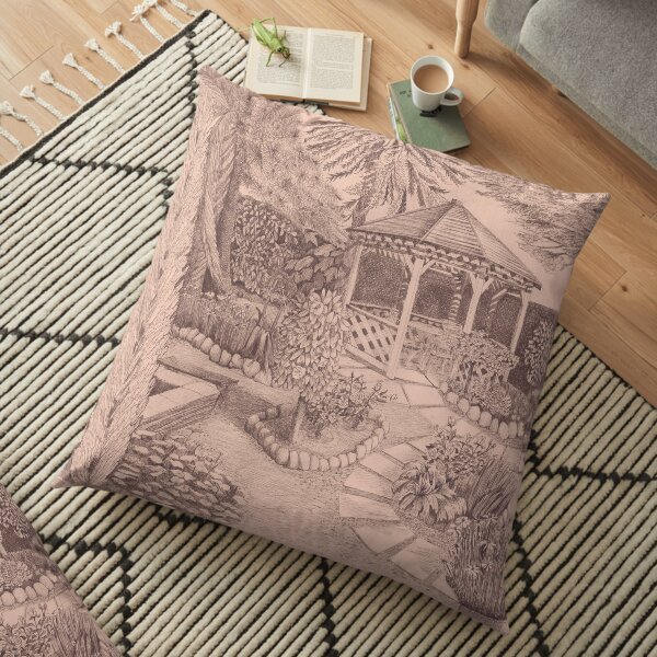 Pink Backyard Paradise Floor Pillow
