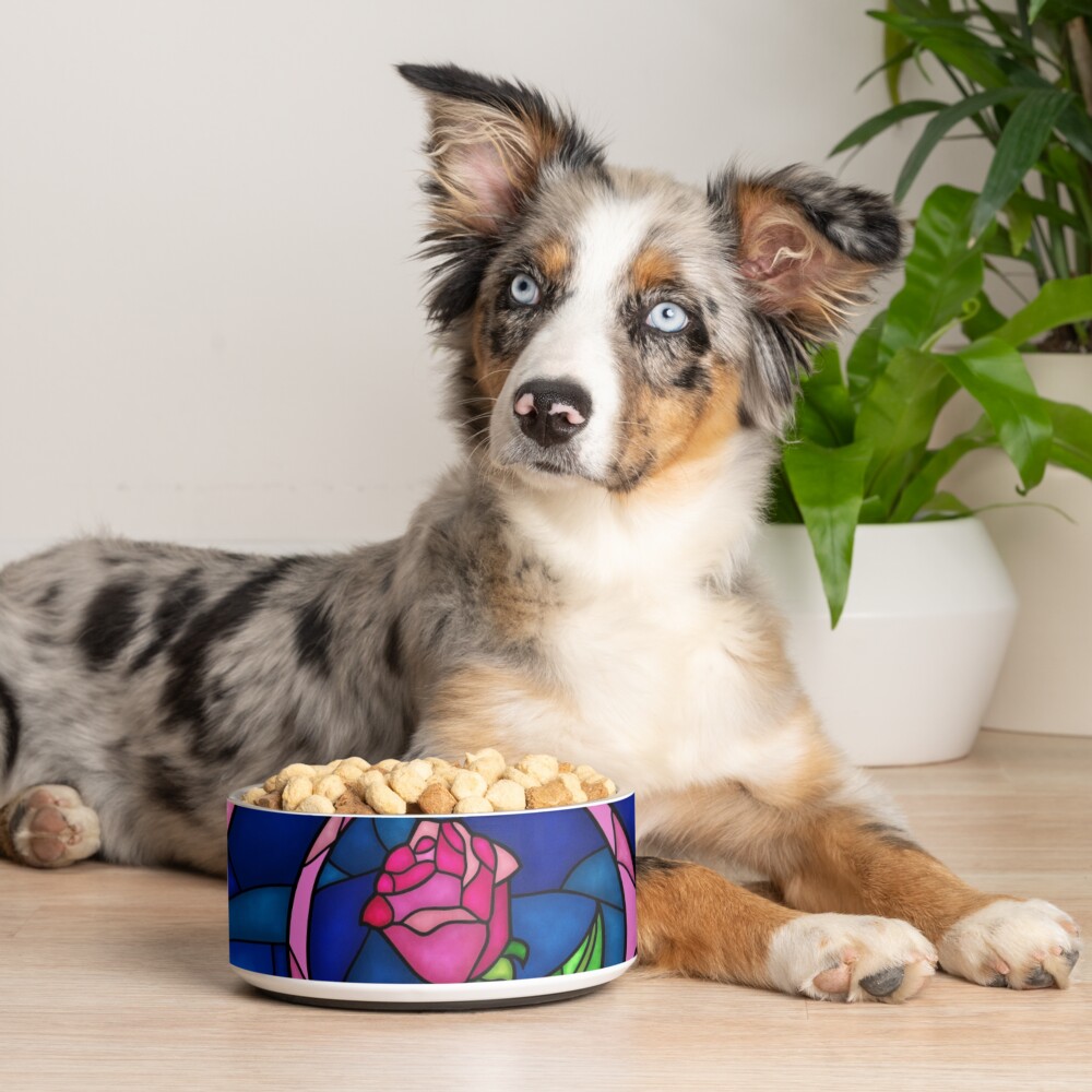 A Single Rose in the Stained Glass Window Pet Bowl