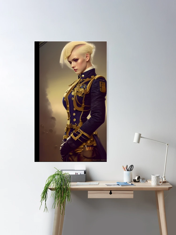 Gorgeous blonde steampunk lady Officer in Military Uniform | Art Board Print