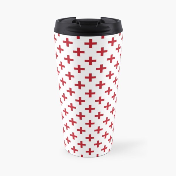 Crosses | Criss Cross | Swiss Cross | Hygge | Scandi | Plus Sign | Red and White | Travel Mug