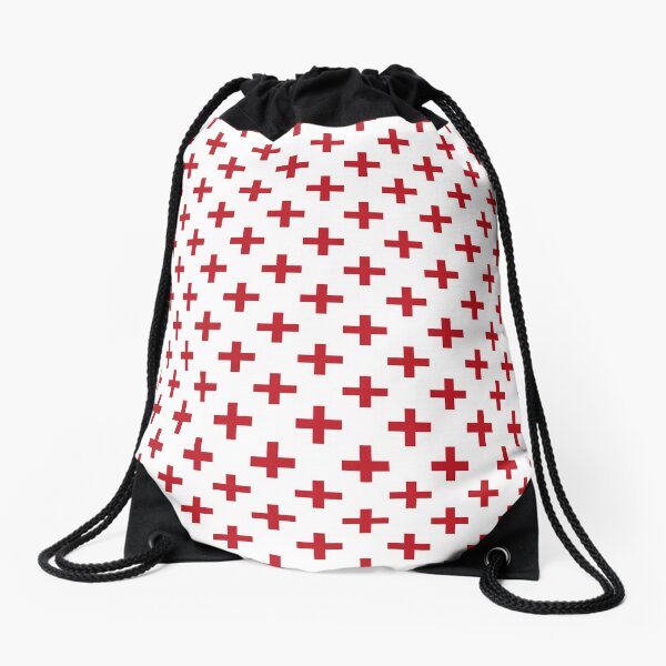 Crosses | Criss Cross | Swiss Cross | Hygge | Scandi | Plus Sign | Red and White |  Drawstring Bag