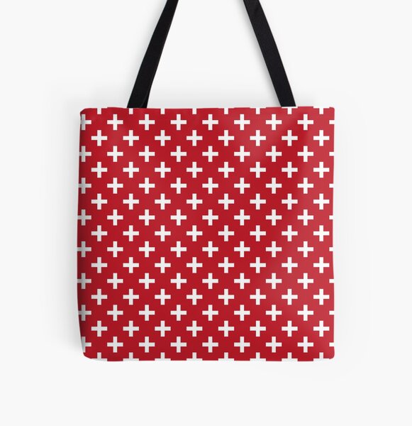 Crosses | Criss Cross | Swiss Cross | Hygge | Scandi | Plus Sign | Red and White | All Over Print Tote Bag