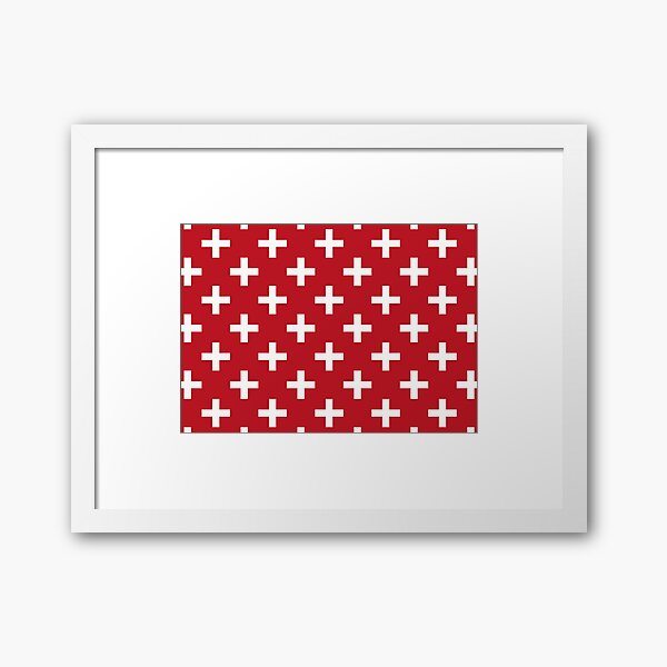 Crosses | Criss Cross | Swiss Cross | Hygge | Scandi | Plus Sign | Red and White | Framed Art Print