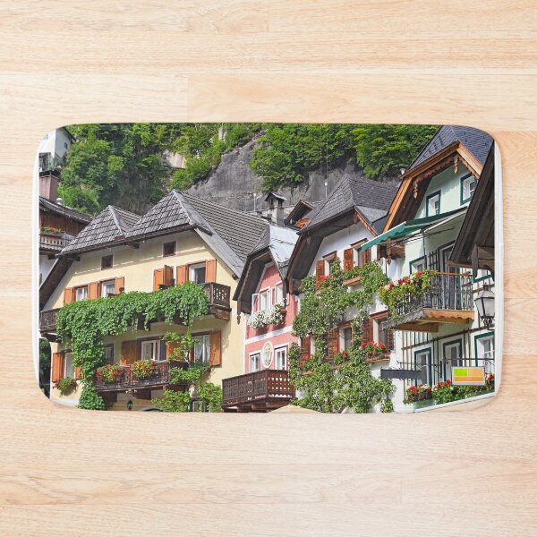 Item preview, houses with flowers on terraces and windows in Hallstatt village Austria designed and sold by goceris.
