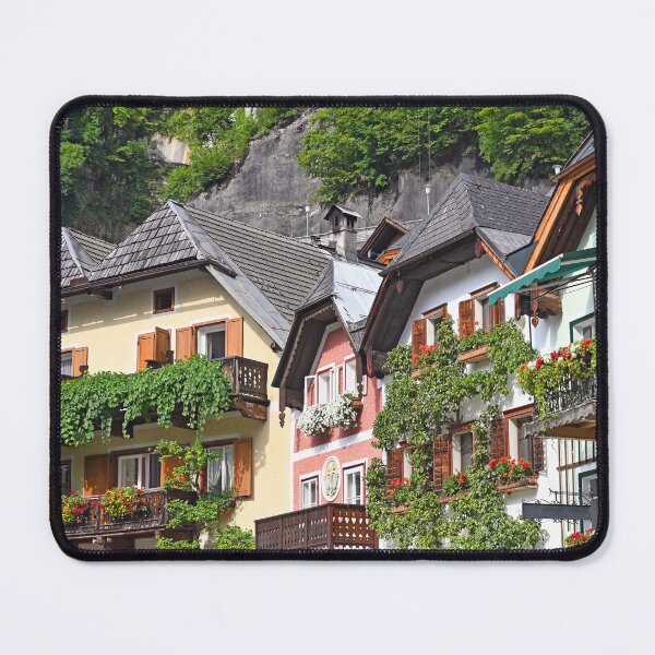 Item preview, houses with flowers on terraces and windows in Hallstatt village Austria designed and sold by goceris.