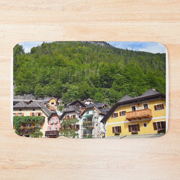 Item preview, Old colorful houses in Hallstatt village Austria designed and sold by goceris.