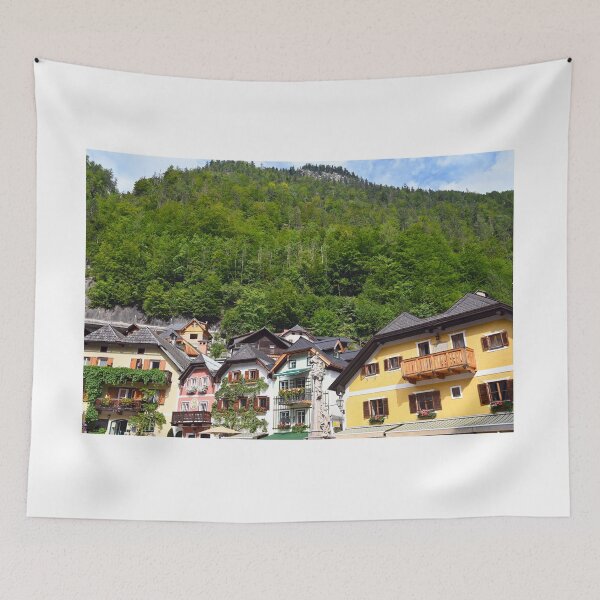 Item preview, Old colorful houses in Hallstatt village Austria designed and sold by goceris.