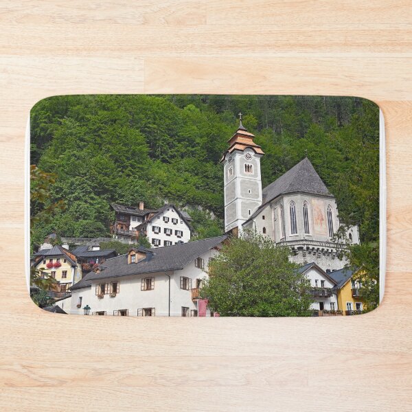 Item preview, Old houses and church in Hallstatt village Austria designed and sold by goceris.
