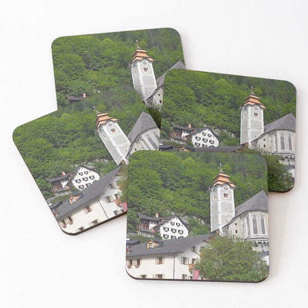 Item preview, Old houses and church in Hallstatt village Austria designed and sold by goceris.