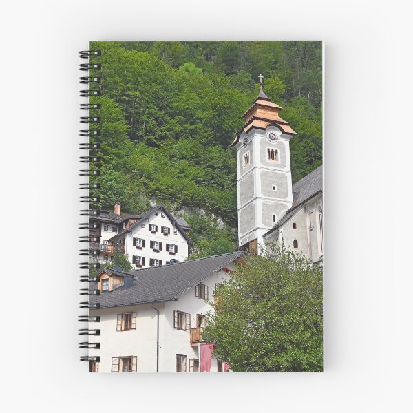 Item preview, Old houses and church in Hallstatt village Austria designed and sold by goceris.
