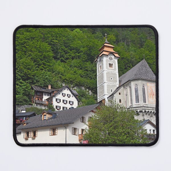 Item preview, Old houses and church in Hallstatt village Austria designed and sold by goceris.